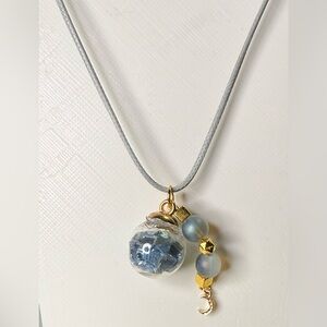 Crystal Filled Glass Globe Necklace • Moon Charm • Handmade • 18” Cord